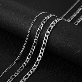 HZMAN Men Women 24k Real Gold Plated Figaro Chain Stainless Steel Necklace, Wide 3mm 5mm 7mm 9mm (16inches)