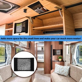 Autokemat 2PCS Universal Mesh Cargo Net for RV, Small Cargo Net Pocket Storage Mesh with 8 Adhesive Strip for Van, Car, SUV, Truck, Boat (17.7 x 9.8 Inch)