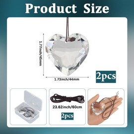 SOFPLATE 2Pcs Heart Crystal Suncatcher Glass Hanging Prism Clear Glass Rainbow Maker Heart Dangle Sun Catchers with Rope Pendant Ornaments for Wall Window Chandelier Garden Outdoor Indoor Decorations