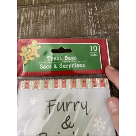 Unbranded Furry & Bright Christmas Treat Bags~10 Count Dog & Cat Design 1pk of 10pcs-NEW