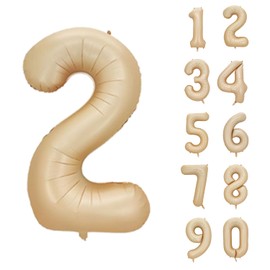 YFHVJTKO 40 Inch Number 2 Foil Caramel Balloons 2nd Celebration Decorations for 2nd Birthday Party Wedding Bridal Shower Engagement Photo Shoot Anniversary Decoration (Caramel, 2)