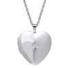 Sterling Silver Large Heart Polished Locket with Genuine Diamond, 18"