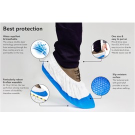 URBAN MEDICAL Long Life Overshoes with anti-slip sole | 50 pieces | heavy duty 12g per shoe | extra strong: Tear and puncture resistant | Waterproof with non-slip sole | Onesize | Indoor & Outdoor