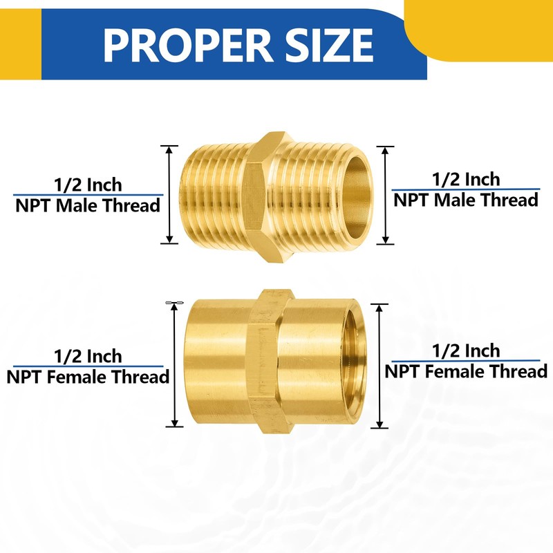 10PACK GUOFIS Brass Pipe Fitting,1/2" Male Adapter(5 Pack)+1/2" Female Adapter(5