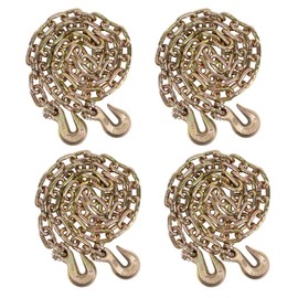 Mytee Products 4 Pack 3/8 Inch x 12 FT Grade 70 Binder Chain with Clevis Grab Hooks - G70 Transport Tow Chain - 6,600 Lbs Working Load Limit
