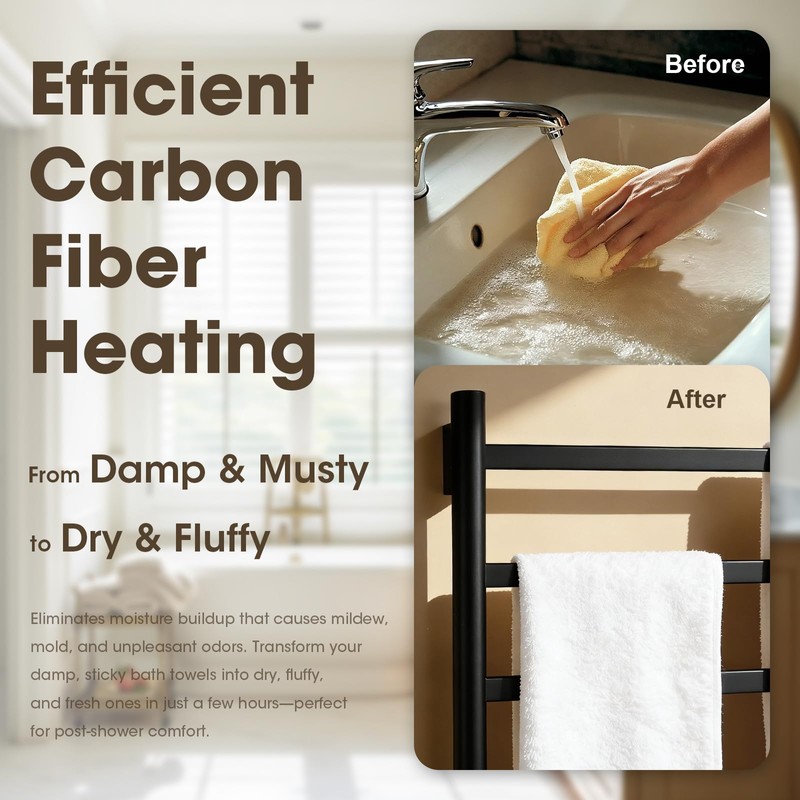 TRUSTMI Electric Towel Heated Rack, Wall Mounted 6 Bar Towel