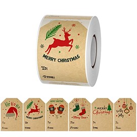 2*3 Inch Christmas Tag Stickers,300 PCS Christmas Labels,Christmas Gift Tags in 6 Designs,Kraft Paper Christmas Stickers,Christmas Decorative Stickers,Holiday Decorative Gifts