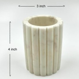 Décor Envogue Natural Scalloped White Marble SPA Collection Tumbler Toothbrush Holder Marble Pencil Pen Holder Stand for Desk, Makeup Brush Cup for Girls, Bathroom Tumbler Cup, Durable Office & Home
