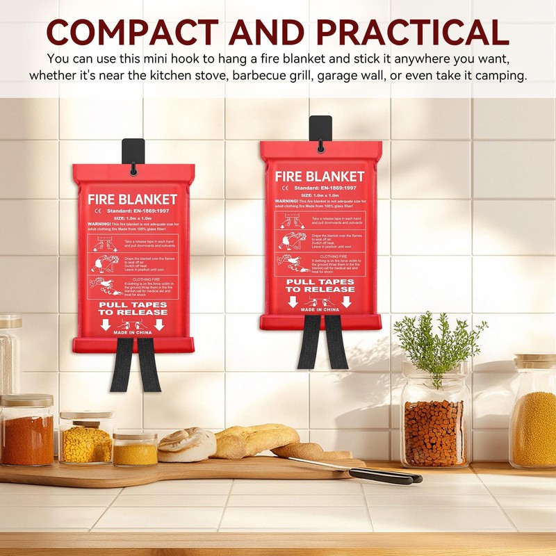 KRUI Mini Fire Blanket Hooks, Stainless Steel Adhesive Wall Hooks