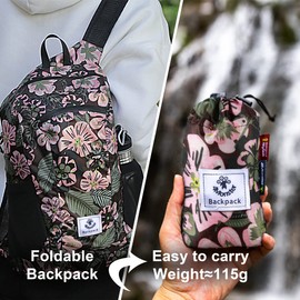 4Monster Packable Backpack Ultra Lightweight, Foldable Backpack Water Resistant, Hiking Daypack for Travel Camping Outdoor, Daily Walk-around, Cycling, Sports, Excursions(Pink Flower, 16L)