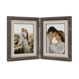 Sapowerntus 5x7 Double Sided Picture Frames Rustic Wood Farmhouse Solid Wooden Family Photo Frame Lace Bow Glass Boho Wall Decor Hanging Tabletop Kids Mom Mother Wedding Gift