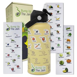 Bump Up The Jam Pregnancy Water Bottle Tracker - 32 ounce Stainless Steel - Includes Weekly Pregnancy Tracker Stickers (Lemon Frost)