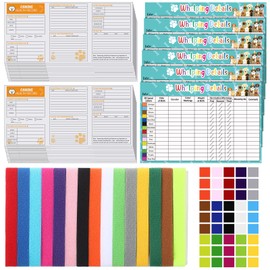 47 Pcs Canine Health Record Booklets and Puppy Whelping Collar Kit, Include 25 Puppy Vaccination Record Card 15 Puppy ID Collar Nylon Puppy Collars for Litter with Color Matching Sticker for Pet Owner