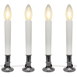 4 Pack Electric Christmas Window Candle with Sensor Dusk to Dawn, Nickel Plated Base Window Candles with C26 Led Clear Torpedo Tip Bulbs, Candle Set for Home & Kitchen for Window Table Christmas Decor