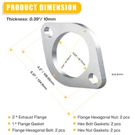 QYFNB 3 Inch Exhaust Flange Gasket Kit, Premium 304 Stainless Steel Automotive Replacement Exhaust Gasket, Catalytic Converter Gasket, Exhaust Flange Repair Kit with Bolts & Nuts