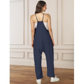 FANCYINN - Overol casual para mujer, cuello en V, tirantes delgados, ajustable, pantalones largos con bolsillos, Azul Marino-2015, Large