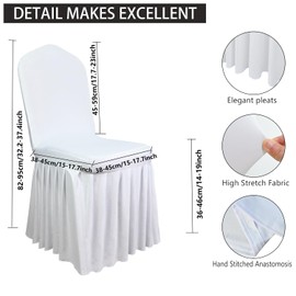 Yoquare 6 Pack White Chair Covers with Skirt|Chair Covers Wedding|Removable and Washable Ruffle Skirt Design for Dining Room, Hotel, Ceremony for Wedding, Banquet, and Part