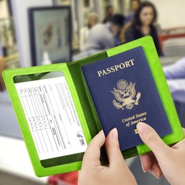 Passport and Vaccine Card Holder Combo with Vaccine Card Slot, Passport Wallet, Passport Cover, Passport Case, Passport Holder for Women and Men(BB-green)