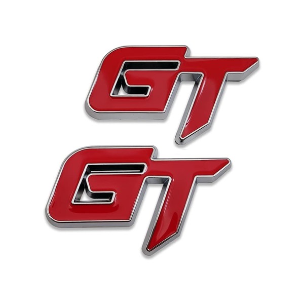 2Pcs GT Logo Emblem 3D Fender Badge Metal Sticker Grand