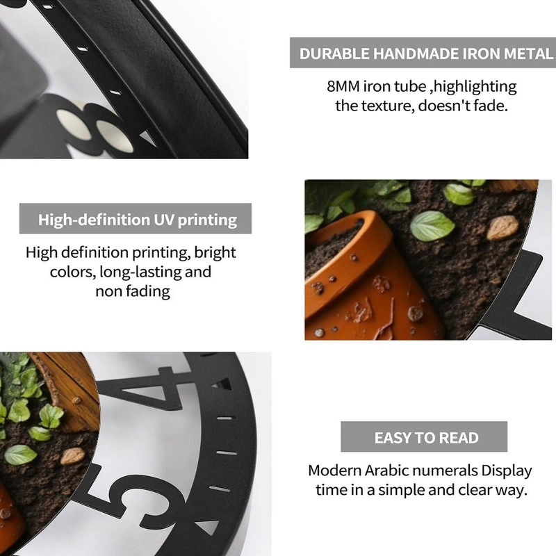 25cm Classic Iron Round Clock with Silent Sweep Second Handsheet