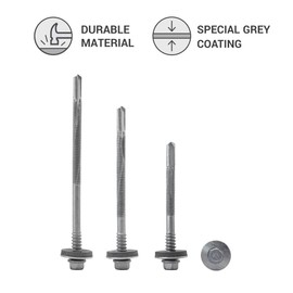 (Pack of 10) Hex Head Self Drilling 5.5 x 200mm Screws with EPDM Washers for Fixing Sandwich Panels (10, 5.5 x 200 mm)