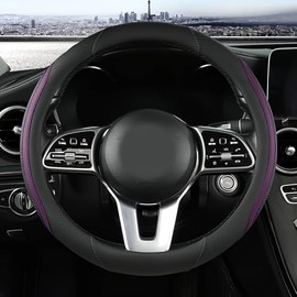 Szttswamp Funda universal de piel de microfibra para volante de coche, 14.5-15 pulgadas, antideslizante, transpirable, negro y morado