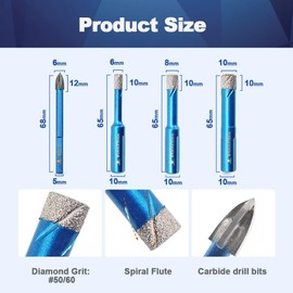 Dry Diamond Drill Bit Set,BRSCHNITT 5pcs 1/4,5/16,3/8 inch Masonry Drill Bits with Triangle Shank for Porcelain Tile Ceramic Stone Granite Marble,Dry Drilling Diamond Core Drill Bit Kit