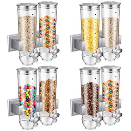 Huwena 4 Sets Cereal Containers Storage,3L Each Set Wall Mounted Cereal Dispenser Dry Food Dispenser Grain Storage Dispenser for Candy Oatmeal Coffee Bean Nuts Food Container (Silver)