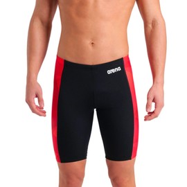 ARENA Mens Halftone Competitive Racing Jammers for Intensive Swimming, Reduced Drag Swimsuit,Black-Team RED