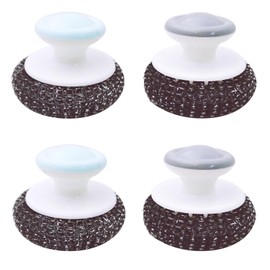 4PCS Stainless Steel Wool Scrubber with Handle, Dish Scrubber Cleaning Brush for Kitchen, Dish Scrubber Brush