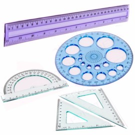 5pc Maths Geometry Set 30cm Ruler Set Square Protractor Circle Drawing Template