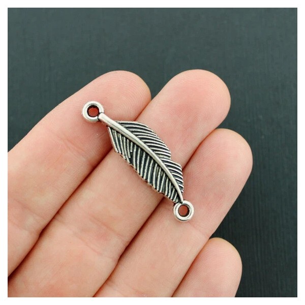 Unbranded 6 Feather Connector Charms Antique Silver Tone - SC2540