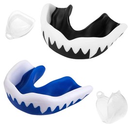 Sports Mouth Guard, 2 Pieces Boxing Mouthguard, Mouthguard, with Clear Case, Designed for Judo and Karate Martial Arts, Black and White, Blue and White