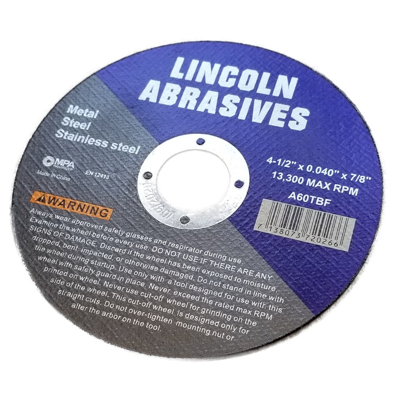 100 Pack 4.5" Cut-Off Wheels Lincoln Abrasives .040" Metal &
