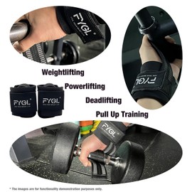 FYGL Lifting-Straps - Neoprene Padded Wrist-Wraps with Nylon Dura Grip Gym-Straps for Weightlifting, Powerlifting, Deadlift & Strength Training, Black with Oval Buckle