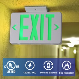 TANLUX Green Exit Sign, LED Emergency Exit Light with Battery Backup, UL Listed, AC 120/277V, Hardwired Exit Signs with Emergency Lights, Commercial Emergency Lights for Business - 6 Pack