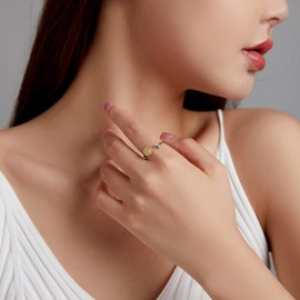 925 Sterling Silver Adjustable Ring for Women Sunflower Cubic Zirconia Wedding Engagement Thumb Fashion Ring Gift for Girls with Jewellery Box, Cubic Zirconia