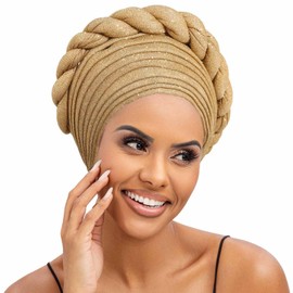 Wosois Headwrap African Turban Rhinestone Rope Knot Sequins Bow Designs Head Turban for Women Fashions (Gold)