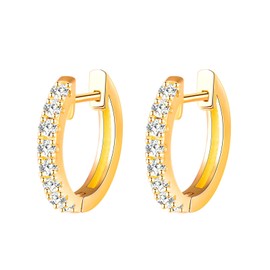 MOOFUN S925 Sterling Silver Earrings for Women Teenage Girls 10mm Cubic Zirconia Earrings Gold Hoops Earring Hypoallergenic Ladies Earrings Mothers Day Mum Friend Wife Sister Birthday Wedding Gifts