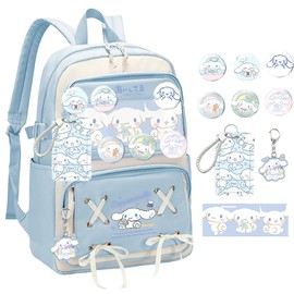 Backpack Cute Anime Student Schoolbag Cartoon Casual Travel Bag for Boys and Girls School Season Backpack (Light-Blue)