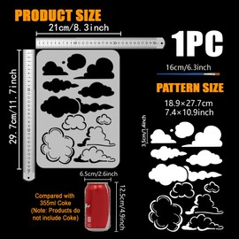 FINGERINSPIRE Cloud Pattern Stencils with a Brush 29.7 x 21 cm All Types of Clouds Stencils Cartoon Clouds Decoration Stencils Fantasy Themes Clouds Silhouette Template for Wall and Floor DIY