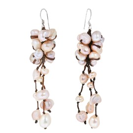 AeraVida Nature Inspired Hanging Cluster of Cultured Freshwater Pink Pearls and Rope Dangle Earrings | Pearl Earrings for Women