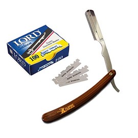 Stainless Steel Professional Barber Straight Edge Razor with 100 Count Derby Single Edge Razor Blades (Brown)