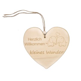 Panimel Wooden Welcome Tag for Newborns - Welcome Little Wonder - Ideal for Decorating Gifts (Elephant/Heart Shape)