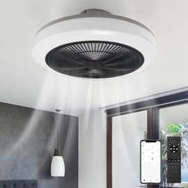 JahyShow 18" Ceiling Fans with Lights Dimmable LED Reversible Blades Timing with Remote Control, 3 Lighting Color 6 Speed Smart Pendant Light for Bedroom Living Room Decoration