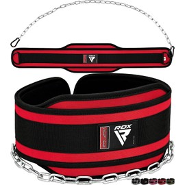 RDX WDB-T7 Dipping Belt, Weight Belt with Chain, Training Belt, For Chinning, Dips, Squats, Pull Ups, Weight Belt, Men's, Women's, Red