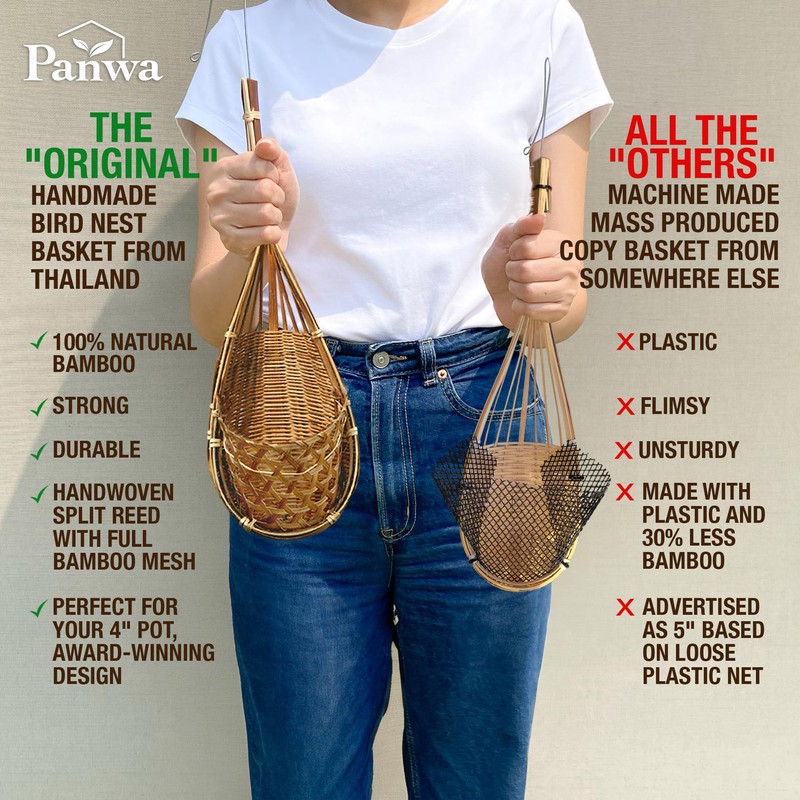 PANWA Handmade 100% Thai Bamboo Hanging Orchid Basket – 4