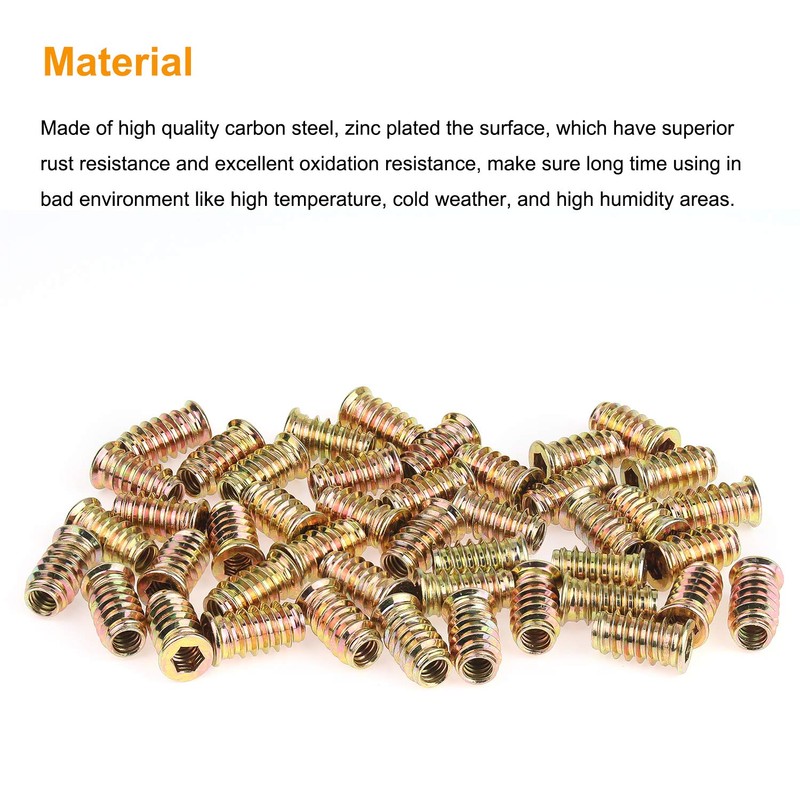 Powlankou 45 Pieces 1/4"-20 x 20mm Furniture Insert Nut, Hex