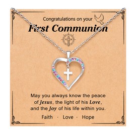 UPROMI First Communion Gifts for Girls, First 1st Holy Communion Gifts Favors for Girls Catholic Cross Necklace, First Communion Decorations Dress for Girls