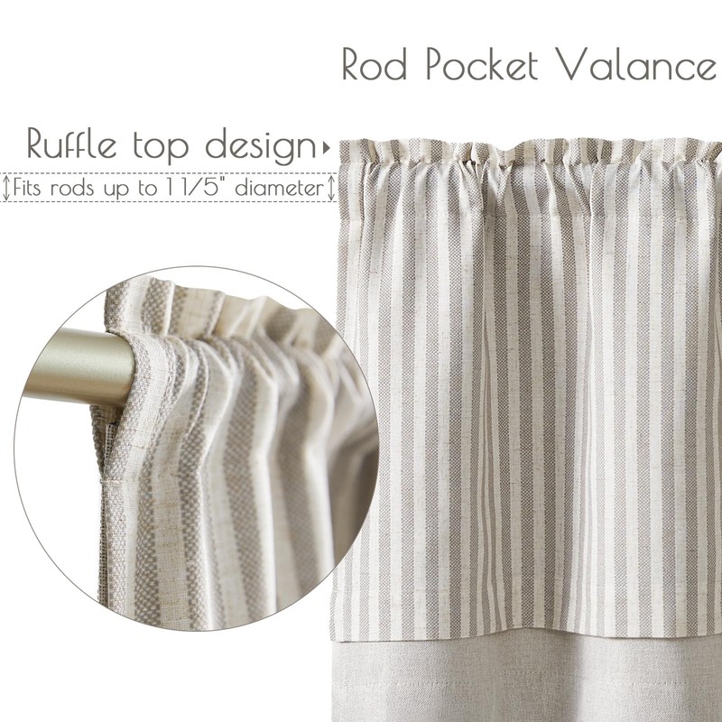 jinchan Linen Valance Curtain Striped Valance for Windows 18 Inch